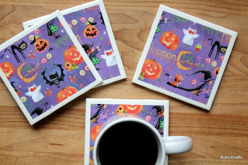 Halloween Coasters Halloween Decor Tile Coasters Etsy