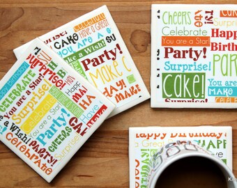 Drink Coasters - Tile Coasters - Ceramic Coasters - Birthday Coasters - Ceramic Tile Coasters - Coaster Set - Table Coasters - Coaster