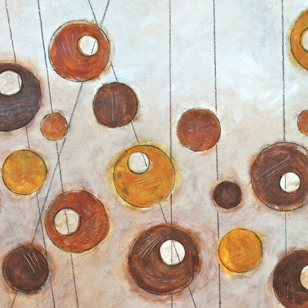 brown yellow orange abstract painting midcentury modern art acrylic painting circles beige ombre