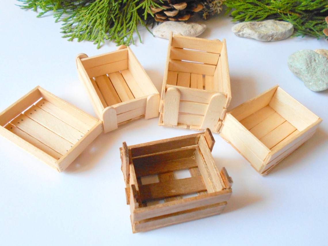 Set of 5 Miniature wooden crates Plain wood Dollhouse Etsy