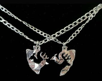 Her Buck His Doe Arrowhead 2 Piece Necklace Set! Gift For Couples *Silver Toned* His and Hers Buck & Doe Lovers Country Wedding Anniversary