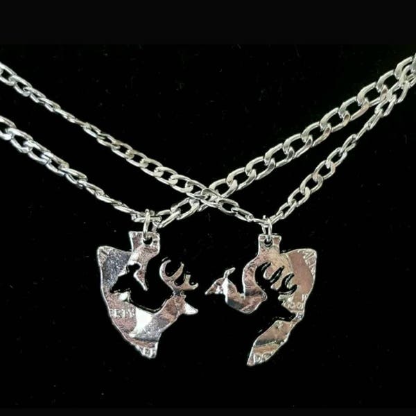 Her Buck His Doe Arrowhead 2 Piece Necklace Set! Gift For Couples *Silver Toned* His and Hers Buck & Doe Lovers Country Wedding Anniversary