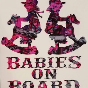 Camo Cowgirl Cowboy Babies on Board Vinyl Car Decal! YOU CHOOSE Color Muddy Pink Family Backwoods Girl Truck Sticker Wild Love Camouflage