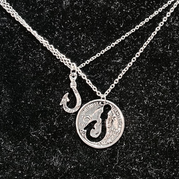 double fishing hook jewlery 925 Sterling Silver Fish Pendant Hand Engraved Hawaiian Heirloom Jewelry Like the design Interlocking Fish Hook Necklace Set,
