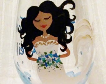 Custom painted glass,Mermaid bride wine glass,Hand painted glasses,Wedding gift,Bride,Bridal shower,Wine glasses,Painted glasses,Mermaids