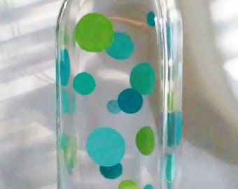 Dispenser bottle,Hand painted bottle,Oil,Vinegar,Polka Dots,Painted bottles,Soap dispenser,Decorated bottle,Bottles,Glass bottle