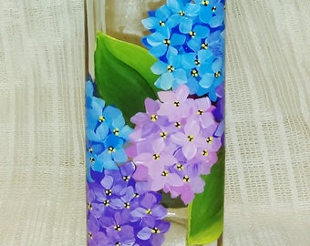 Hydrangea,Painted bottle,Dispenser bottle,Flowers,Soap bottles,Oil,Vinegar,Soap dispenser,Bottles,Decorated bottle