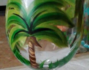 Painted wine glass, Palm tree, Beach glasses, Hand painted glasses, Wine Glasses, Custom painted glasses, Painted glasses, Summer glasses