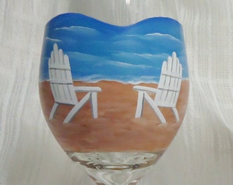 Painted glasses, Beach chairs, Custom painted glasses, Hand painted glasses, Painted wine glasses, Beach theme, Wine glasses, Fun glasses