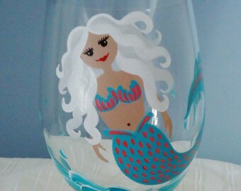 Hand painted glasses, Mermaid, Painted glasses, Mermaid wine glass, Wine glasses, Drinking glasses, Custom glasses, Cute glasses, Beach