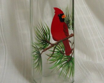 Painted bottle,Cardinal,Soap,Oil,Vinegar,Dispenser bottle,Bottle,Soap dispenser,Birds,Decorated bottle,Kitchen bottle