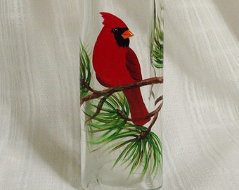 Hand painted bottle,Cardinal,Dispenser bottle,Soap bottle,Oil bottle,Vinegar bottle,Painted bottle,Oil and Vinegar,Birds,Decorated bottle