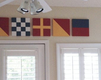 Nautical signal flags,10&quot;x 10&quot; Canvas,Hand painted canvas,Nautical letters,Nautical numbers,Signal flags,Coastal art,Coastal flags