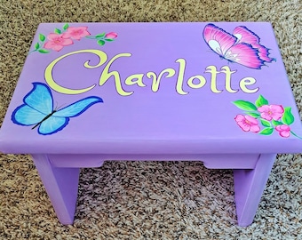 Childs step stool,Custom step stool,Hand painted,Personalized stool,Wood foot stool,Toddler stool,Kids gift,Decorative stool,Foot stool