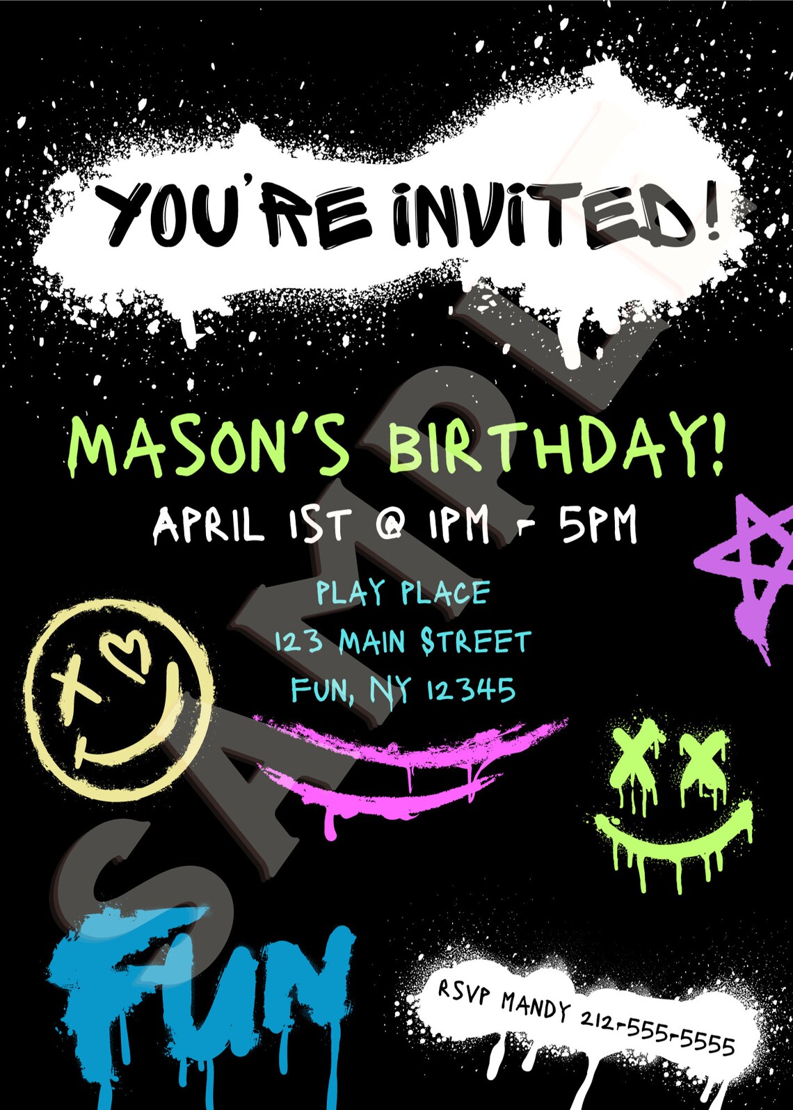 Digital Graffiti Invitation Printable Boys Invitation Etsy