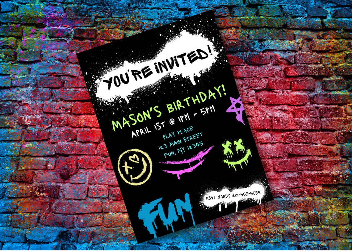 Digital Graffiti Invitation Printable Boys Invitation Etsy