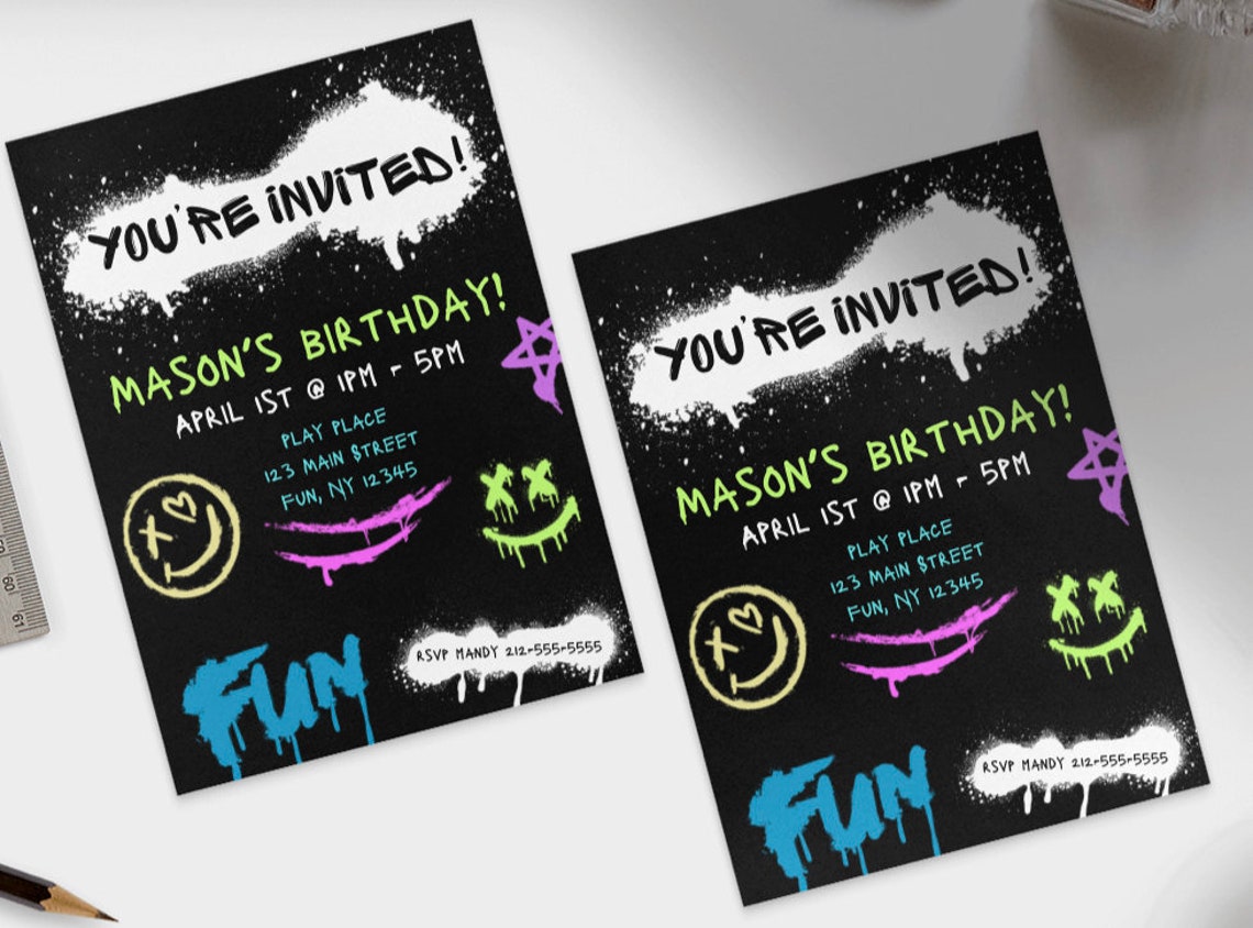 Digital Graffiti Invitation Printable Boys Invitation Etsy