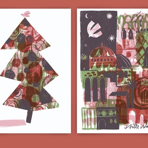 Postkarten Set "Silent Night" – 2 Weihnachtskarten, Grusskarten, Siebdruck Postkarten, handgemacht, Stille Nacht, Morgenland, Frieden