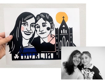 individual family portrait – couple portrait, group picture, costum portrait from photo, original paper cut + digital file, gift