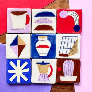 BONJOUR mini – KeramikFliesen mini, handbemalt, Dekoration, Küche, Kunst, Mosaik, Wandgestaltung, Illustrierte Keramik, Designobjekt
