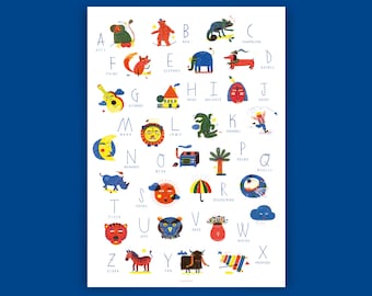 ABC Lern-Poster (de), Montessori Pädagogik Plakat, Druck, Alphabet, für Vorschule, Kindergarten, Schulanfang, Lernhilfe