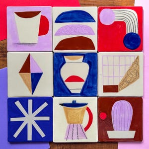 BONJOUR – KeramikFliesen 10,5x10,5cm, handbemalt, Dekoration, Küche, Kunst, Mosaik, Wandgestaltung, Illustrierte Keramik, Designobjekt