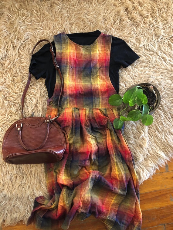 Rainbow Plaid Flannel Button Dress