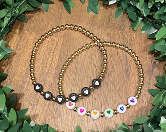 Pulsera de cuentas de corazón para mujer/Pulsera apilable de plata de ley rellena de oro rosa de 14 quilates y oro de 14 quilates