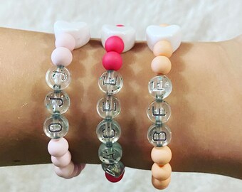 ハートチャーム付きシルバービーズブレスレット - Etsy 日本