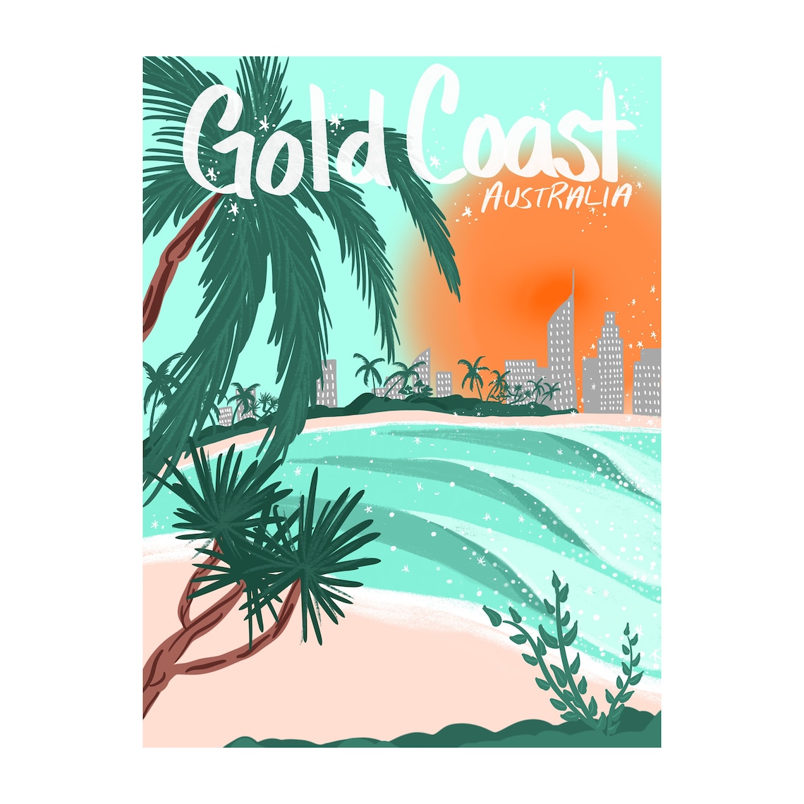 Gold Coast Australia Travel Poster printable art digital Etsy