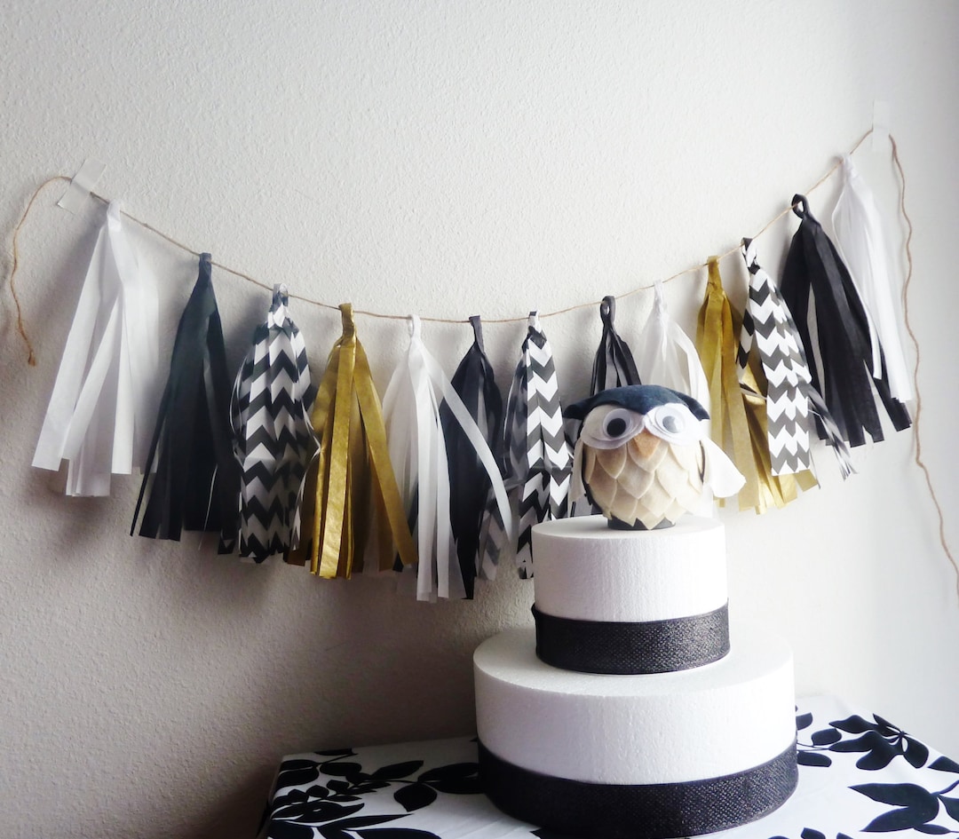 Black Gold Graduation Tassel Garland Chevron Birthday Party Etsy