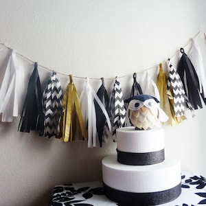 black gold graduation tassel garland chevron birthday party bridal baby shower glam banner custom school backdrop personalized grad decor image 1