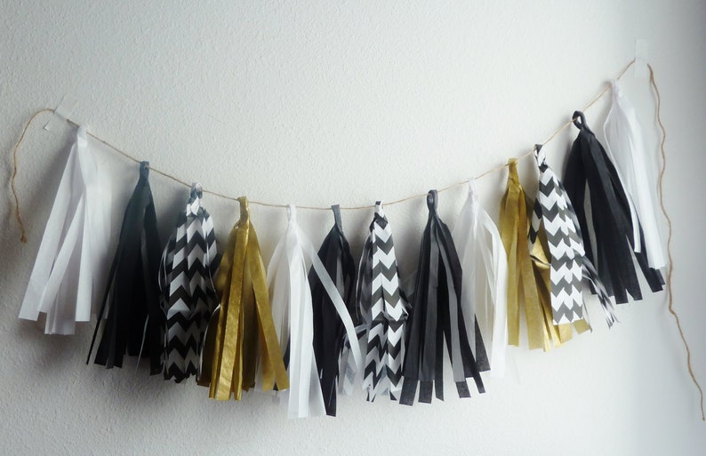 black gold graduation tassel garland chevron birthday party bridal baby shower glam banner custom school backdrop personalized grad decor image 2