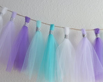 frozen aqua teal lavender purple tulle tassel garland bling mermaid birthday party wedding baby shower 1st birthday nursery decor ORIGINAL!