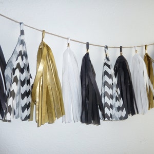 black gold graduation tassel garland chevron birthday party bridal baby shower glam banner custom school backdrop personalized grad decor image 4