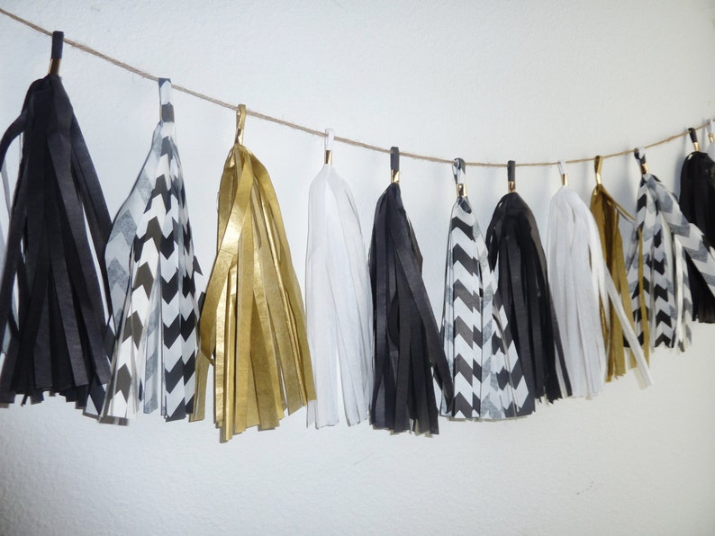 black gold graduation tassel garland chevron birthday party bridal baby shower glam banner custom school backdrop personalized grad decor image 4