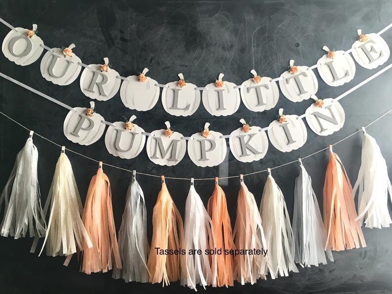 Floral Peach pumpkin banner Fall baby shower decoration autumn first …