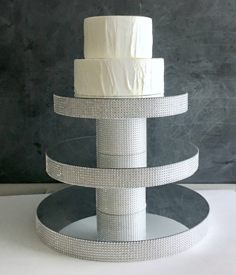 Diy 3 Tier Wedding Cupcake Stand Tower Mirror Top Bling Faux Image 0