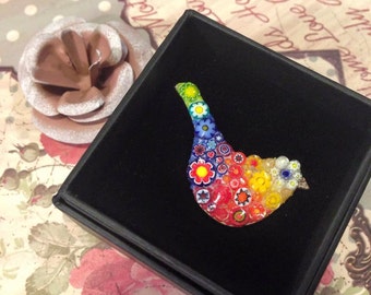 Lily Mosaics Quirky Beautiful Venetian Millefiori Glass Bird Brooch