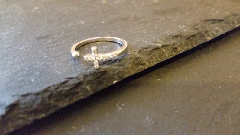 Adjustable Sterling Silver Zircon Cross Ring