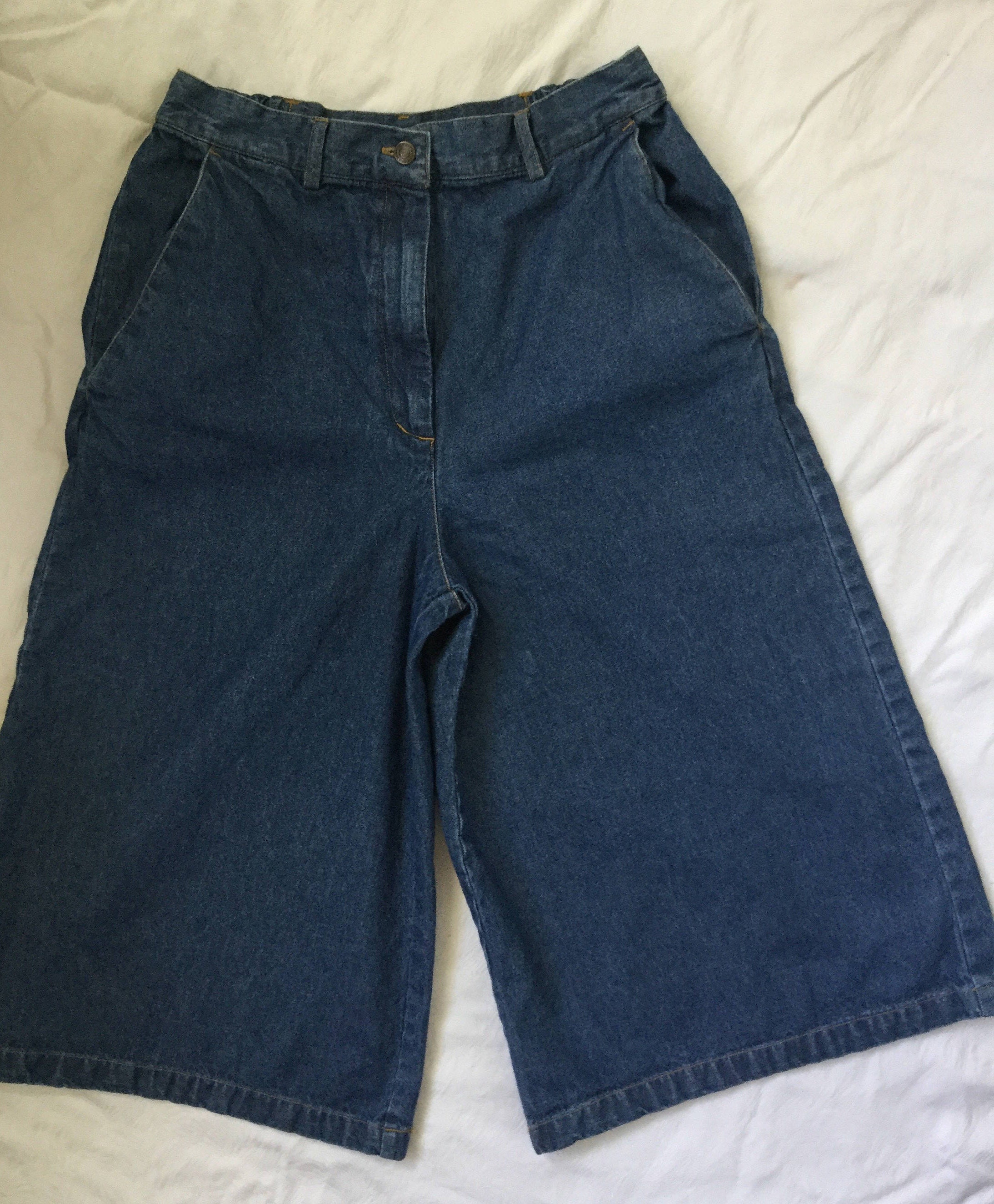 Gaucho Pants Blue Denim size petite M Wide Leg High Waist Etsy