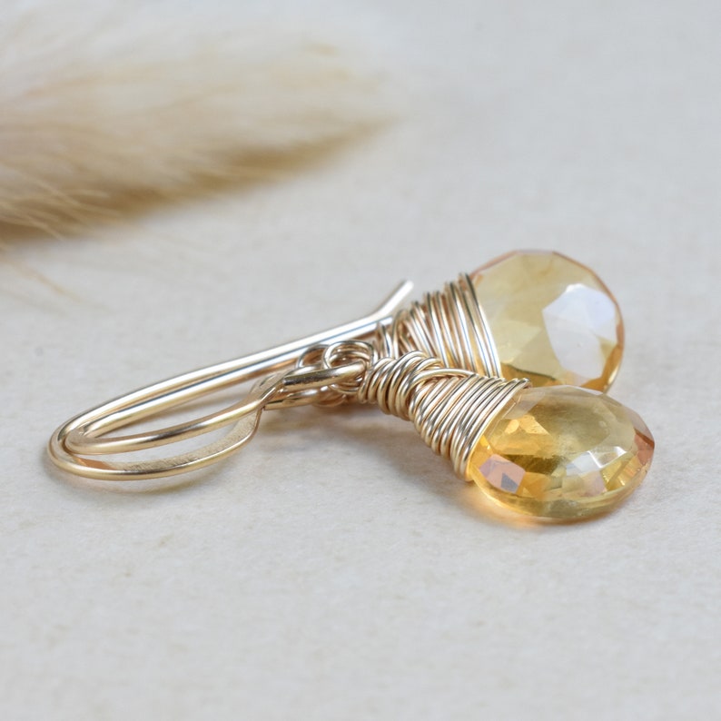 Wire wrapped citrine earrings, Dangle November birthstone earrings for Mom, Gold teardrop earrings image 7