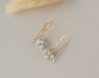 Aquamarine earrings, March birthstone jewelry, 19th anniversary gift for her, Handmade dainty crystal drop earrings