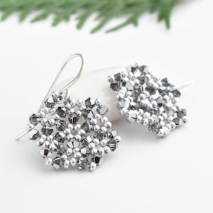 Winter Snowflake Earrings, Unique Birthday Gift for Women, Sterling Silver Crystal Christmas Jewelry
