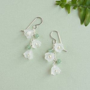 Lily of the valley earrings, May birth flower earrings gift, Sterling silver green aventurine earrings, Whimsical fairycore jewelry