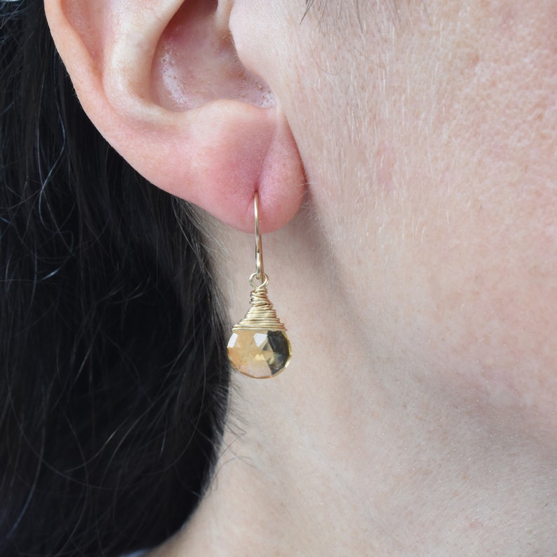 Wire wrapped citrine earrings, Dangle November birthstone earrings for Mom, Gold teardrop earrings image 3