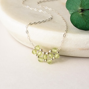 Dainty peridot necklace, August birthstone jewelry, Unique birthday gift, Handmade silver choker with pendant