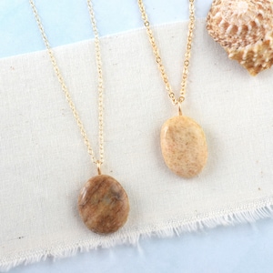 Dainty beach stone necklace, Beachy wanderlust jewelry, Thin gold earthy necklace, 14k gold filled choker necklace