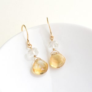 Real citrine earrings, 14k gold filled November birthstone earrings for Mom, Elegant citrine crystal jewelry