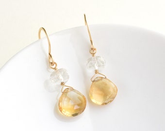 Real citrine earrings, 14k gold filled November birthstone earrings for Mom, Elegant citrine crystal jewelry